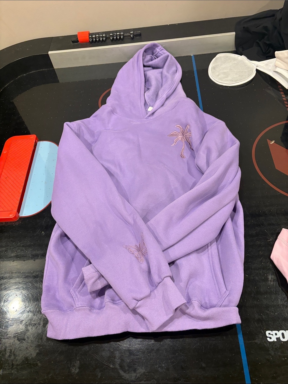 Lavender Hooded Sweatshirt with Embroidered Palm - Women Sweater